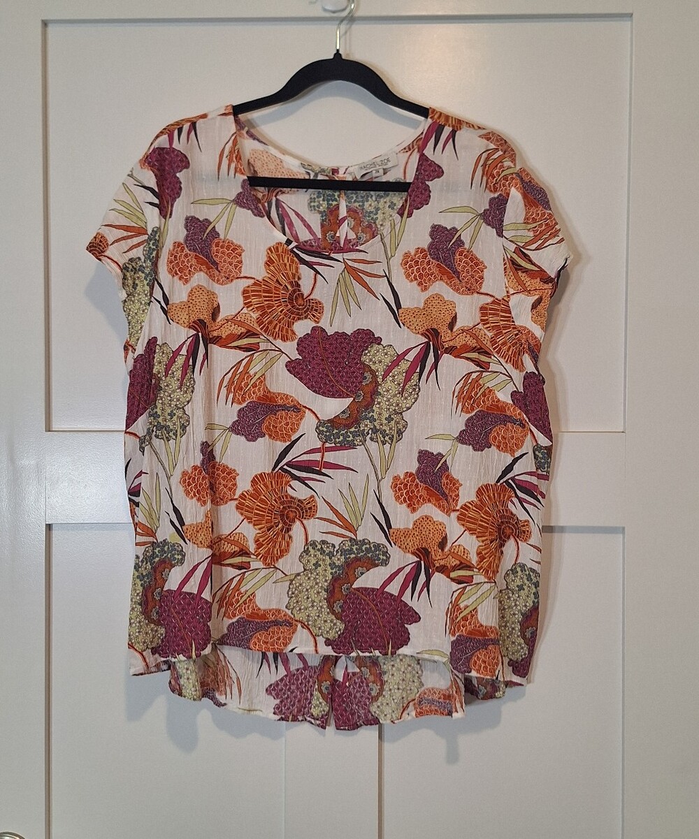 Rachel Zoe Button Down Back Hi Low Blouse Multicolor Floral Abstract Size 2X